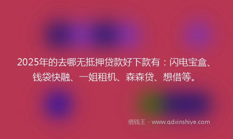 2025年的去哪无抵押贷款好下款有：闪电宝盒、钱袋快融、一姐租机、森森贷、想借等。