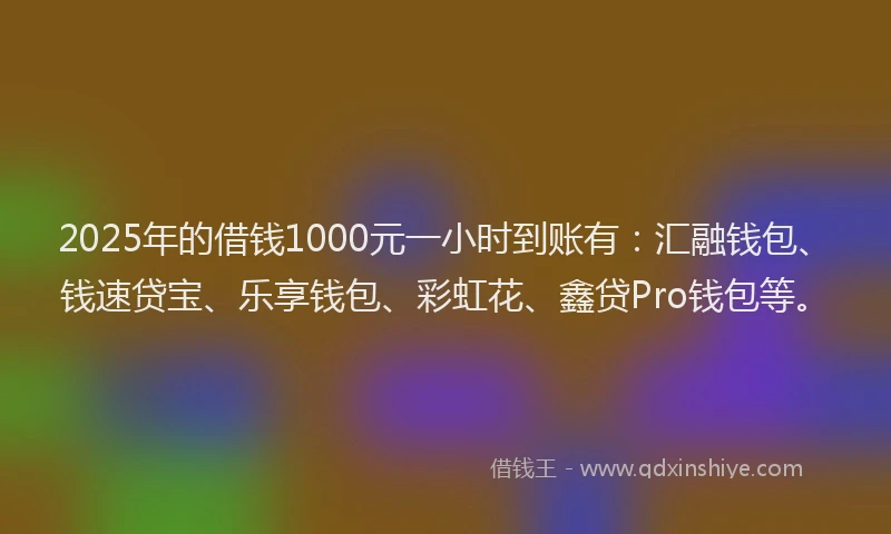 2025年的借钱1000元一小时到账有：汇融钱包、钱速贷宝、乐享钱包、彩虹花、鑫贷Pro钱包等。