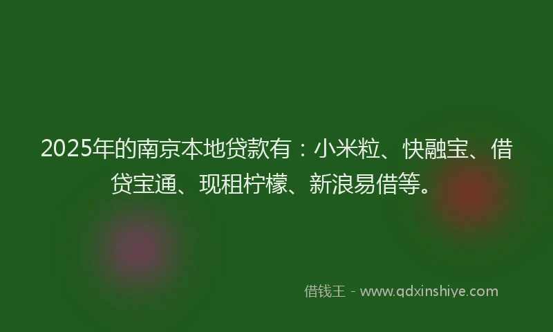 2025年的南京本地贷款有：小米粒、快融宝、借贷宝通、现租柠檬、新浪易借等。