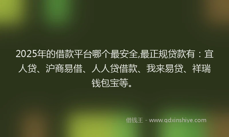2025年的借款平台哪个最安全,最正规贷款有：宜人贷、沪商易借、人人贷借款、我来易贷、祥瑞钱包宝等。