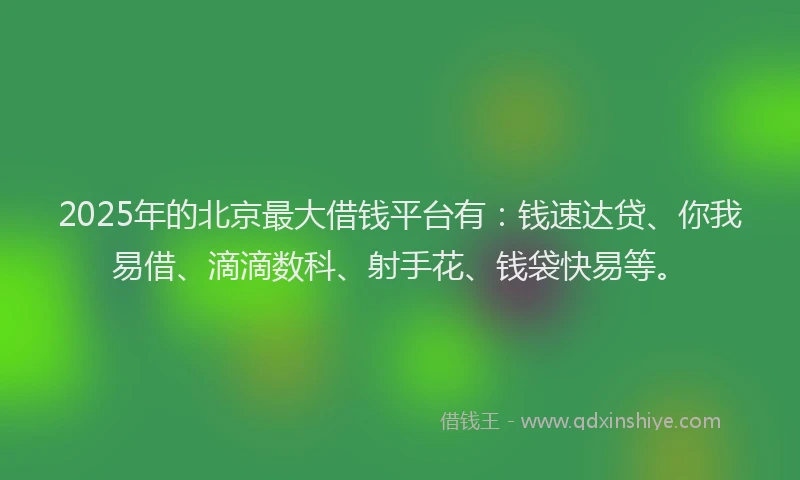 2025年的北京最大借钱平台有：钱速达贷、你我易借、滴滴数科、射手花、钱袋快易等。