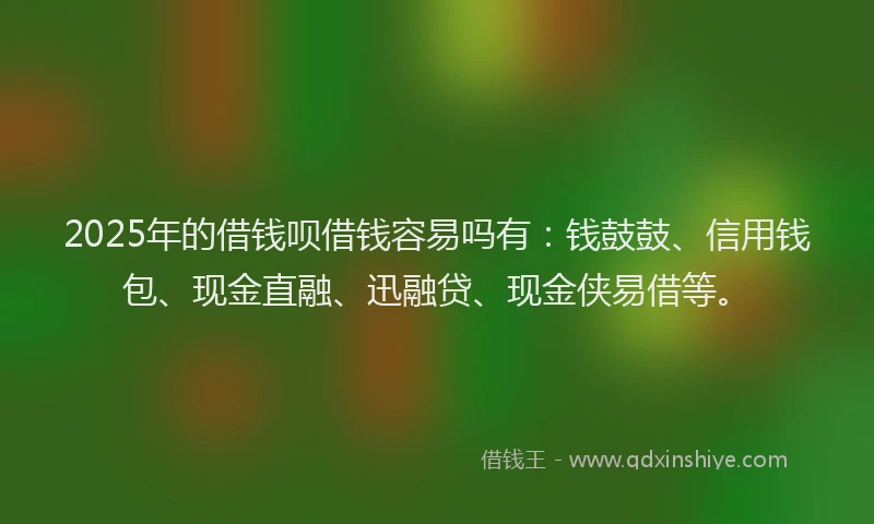 2025年的借钱呗借钱容易吗有：钱鼓鼓、信用钱包、现金直融、迅融贷、现金侠易借等。