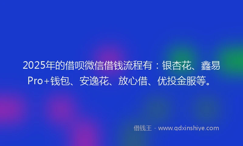 2025年的借呗微信借钱流程有：银杏花、鑫易Pro+钱包、安逸花、放心借、优投金服等。