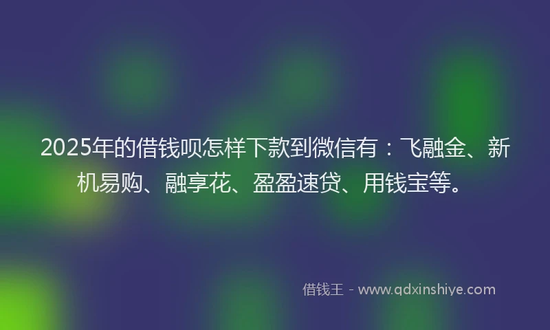 2025年的借钱呗怎样下款到微信有：飞融金、新机易购、融享花、盈盈速贷、用钱宝等。