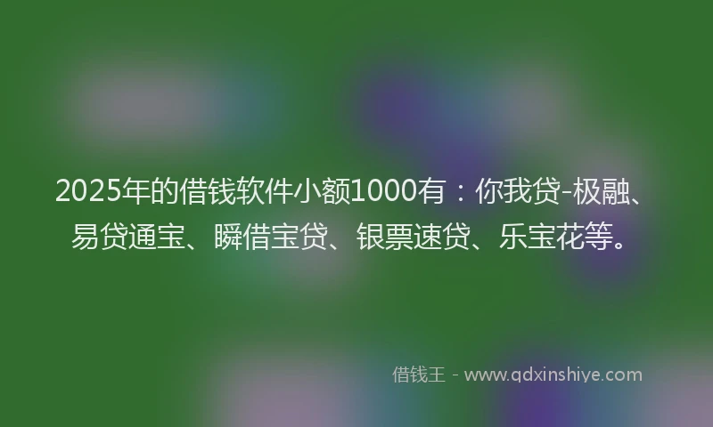 2025年的借钱软件小额1000有：你我贷-极融、易贷通宝、瞬借宝贷、银票速贷、乐宝花等。