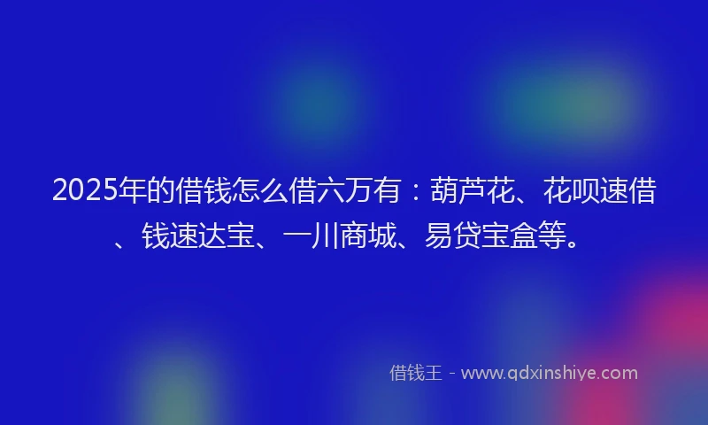 2025年的借钱怎么借六万有：葫芦花、花呗速借、钱速达宝、一川商城、易贷宝盒等。