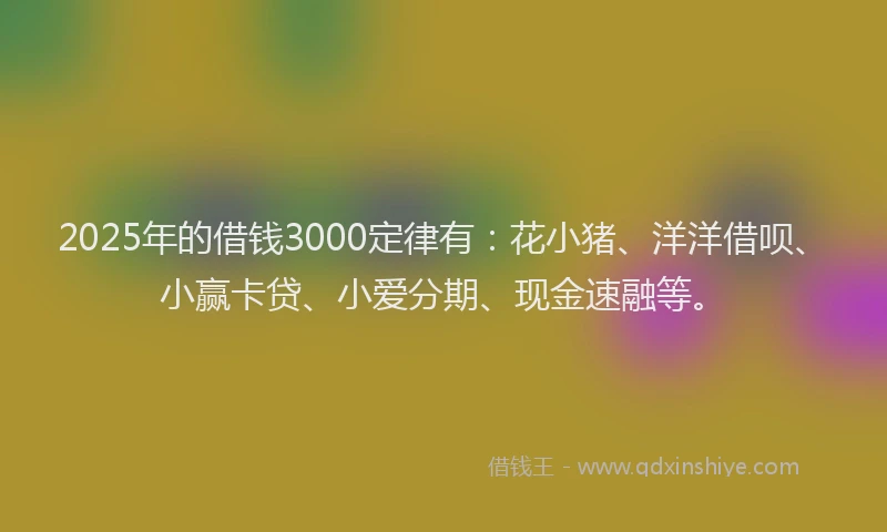 2025年的借钱3000定律有：花小猪、洋洋借呗、小赢卡贷、小爱分期、现金速融等。