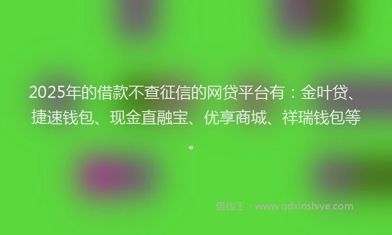 2025年的借款不查征信的网贷平台有：金叶贷、捷速钱包、现金直融宝、优享商城、祥瑞钱包等。