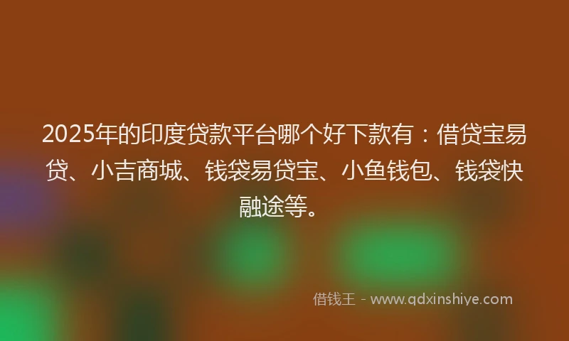 2025年的印度贷款平台哪个好下款有：借贷宝易贷、小吉商城、钱袋易贷宝、小鱼钱包、钱袋快融途等。