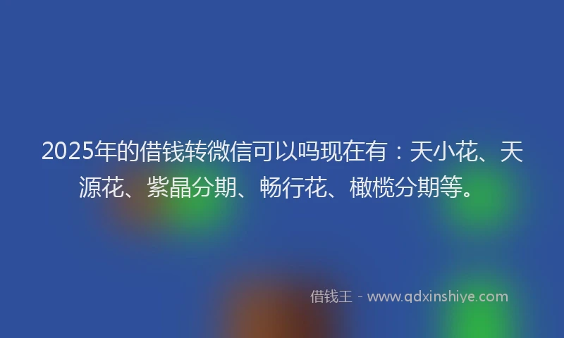 2025年的借钱转微信可以吗现在有：天小花、天源花、紫晶分期、畅行花、橄榄分期等。