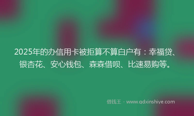2025年的办信用卡被拒算不算白户有：幸福贷、银杏花、安心钱包、森森借呗、比速易购等。