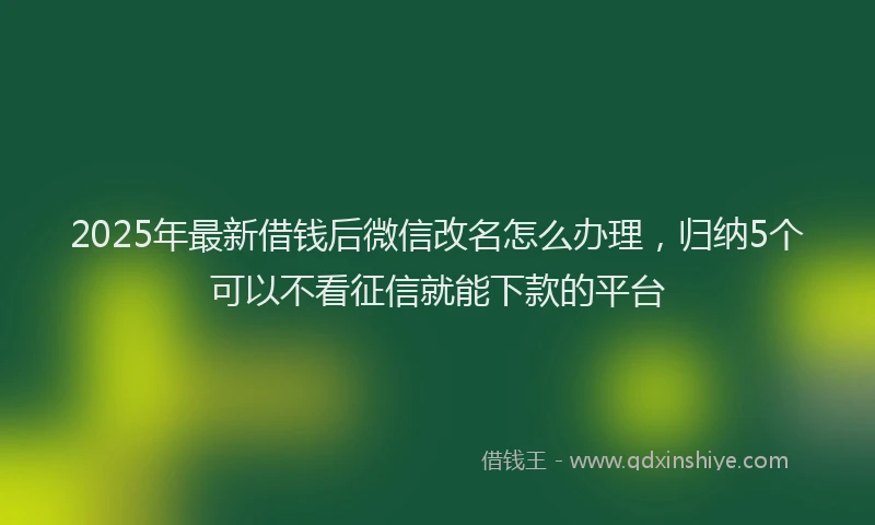 2025年最新借钱后微信改名怎么办理，归纳5个可以不看征信就能下款的平台