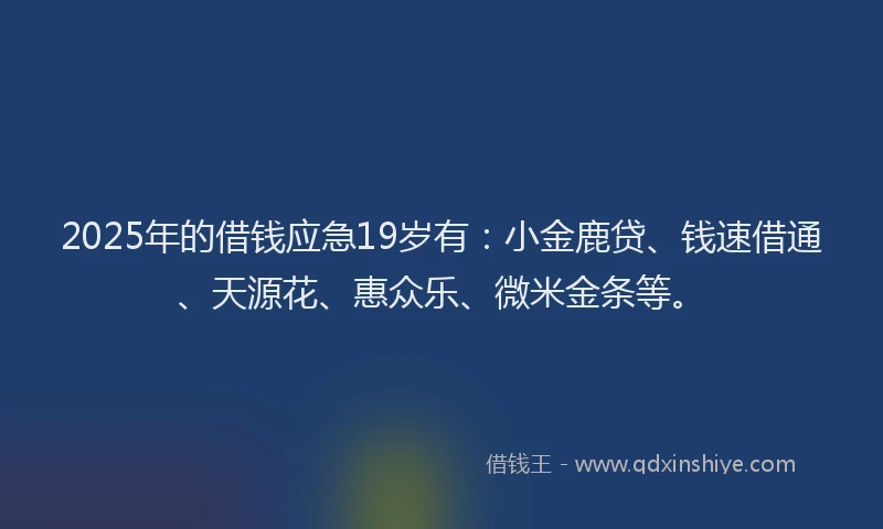 2025年的借钱应急19岁有：小金鹿贷、钱速借通、天源花、惠众乐、微米金条等。