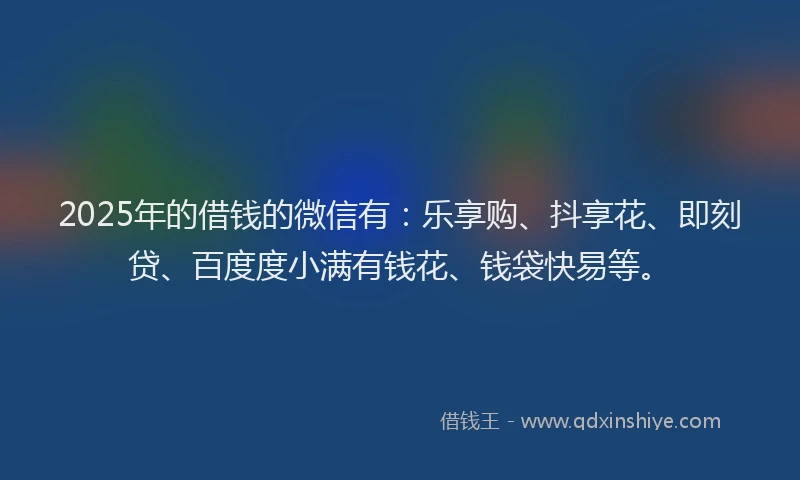2025年的借钱的微信有：乐享购、抖享花、即刻贷、百度度小满有钱花、钱袋快易等。