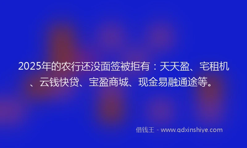 2025年的农行还没面签被拒有：天天盈、宅租机、云钱快贷、宝盈商城、现金易融通途等。