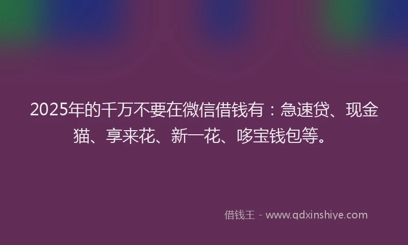 2025年的千万不要在微信借钱有：急速贷、现金猫、享来花、新一花、哆宝钱包等。