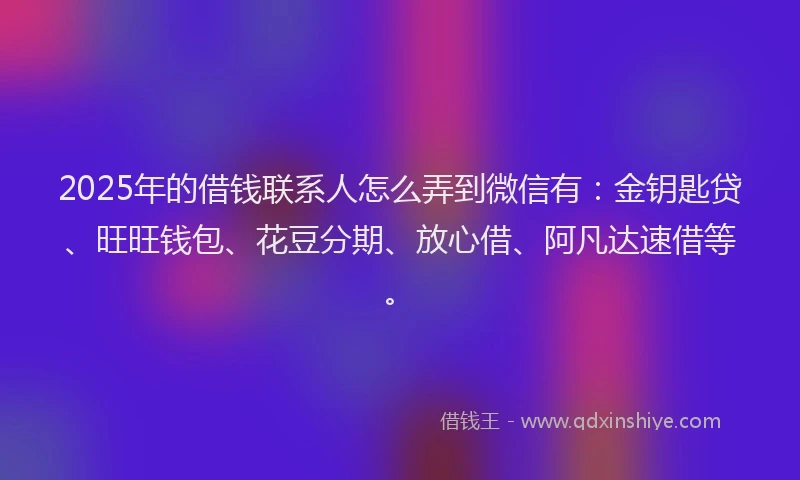 2025年的借钱联系人怎么弄到微信有：金钥匙贷、旺旺钱包、花豆分期、放心借、阿凡达速借等。