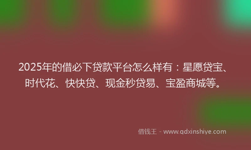 2025年的借必下贷款平台怎么样有：星愿贷宝、时代花、快快贷、现金秒贷易、宝盈商城等。