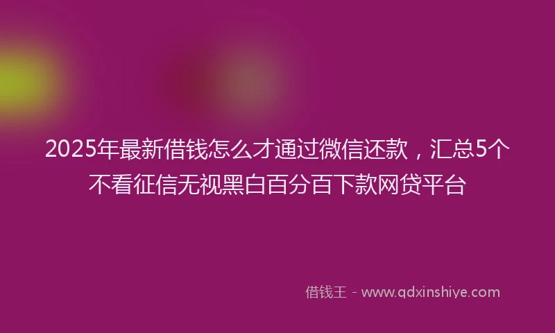 2025年最新借钱怎么才通过微信还款，汇总5个不看征信无视黑白百分百下款网贷平台