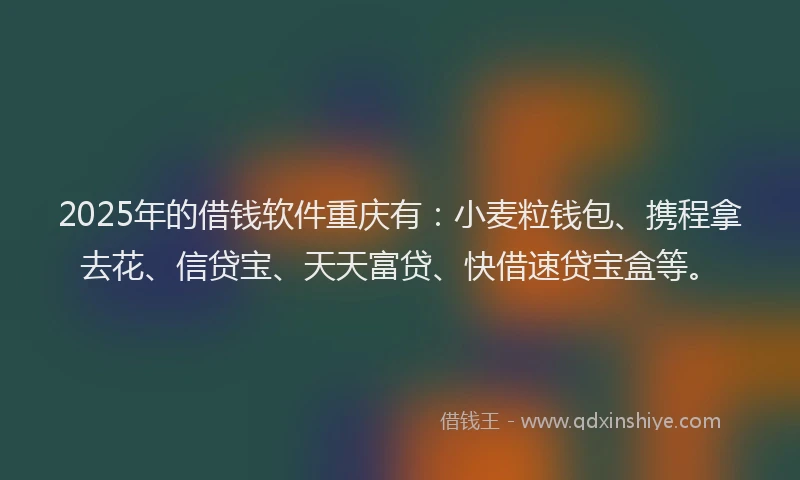 2025年的借钱软件重庆有：小麦粒钱包、携程拿去花、信贷宝、天天富贷、快借速贷宝盒等。