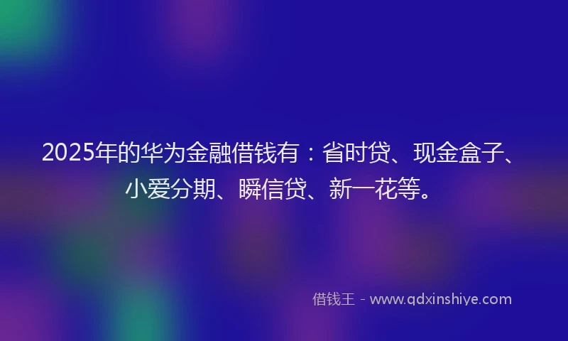 2025年的华为金融借钱有：省时贷、现金盒子、小爱分期、瞬信贷、新一花等。