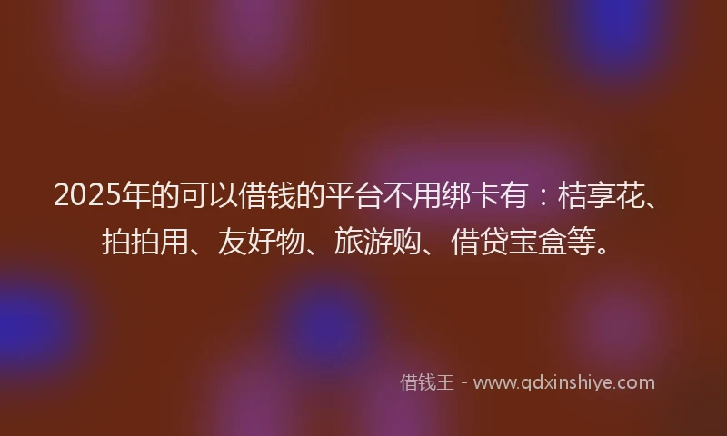 2025年的可以借钱的平台不用绑卡有：桔享花、拍拍用、友好物、旅游购、借贷宝盒等。