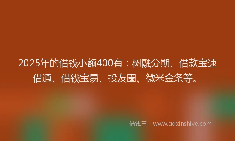 2025年的借钱小额400有：树融分期、借款宝速借通、借钱宝易、投友圈、微米金条等。