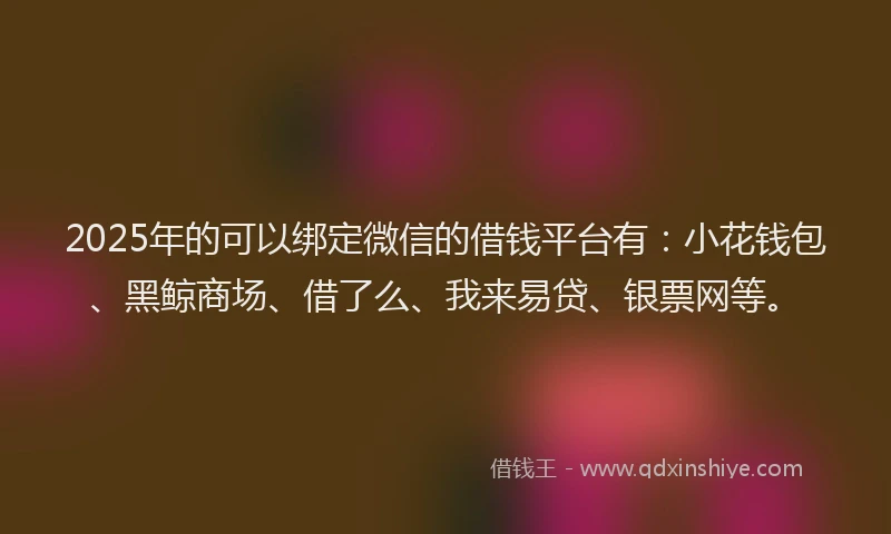 2025年的可以绑定微信的借钱平台有：小花钱包、黑鲸商场、借了么、我来易贷、银票网等。