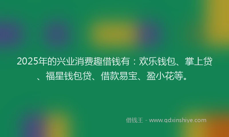 2025年的兴业消费趣借钱有：欢乐钱包、掌上贷、福星钱包贷、借款易宝、盈小花等。
