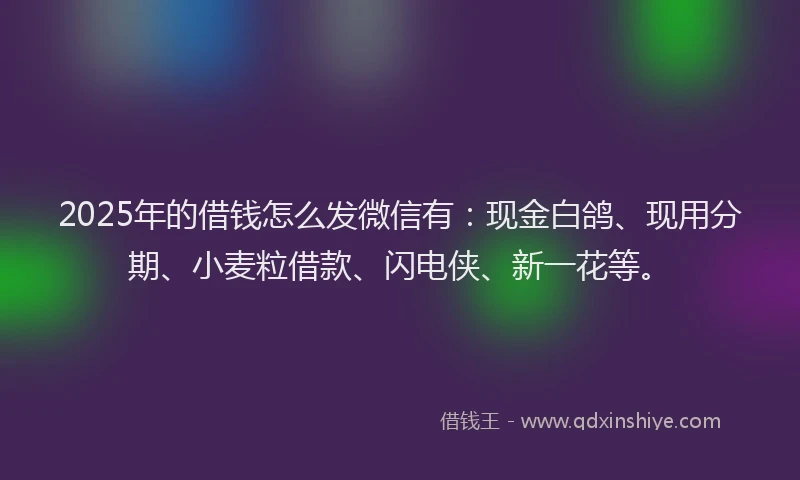2025年的借钱怎么发微信有：现金白鸽、现用分期、小麦粒借款、闪电侠、新一花等。