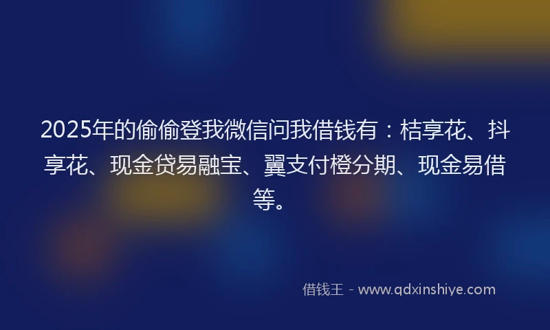 2025年的偷偷登我微信问我借钱有:桔享花、抖享花、现金贷易融宝、翼支付橙分期、现金易借等。