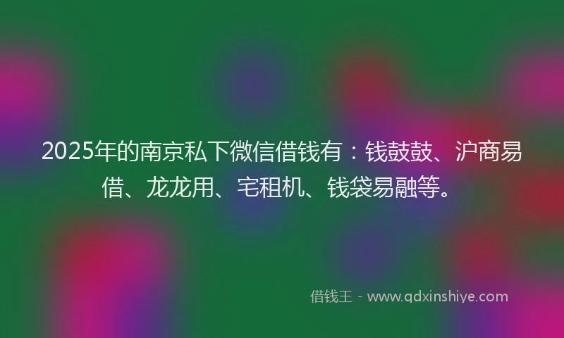 2025年的南京私下微信借钱有：钱鼓鼓、沪商易借、龙龙用、宅租机、钱袋易融等。