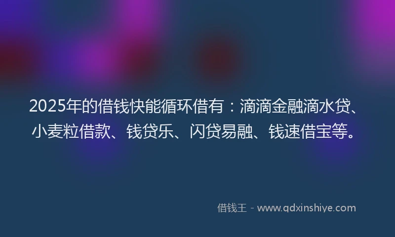 2025年的借钱快能循环借有：滴滴金融滴水贷、小麦粒借款、钱贷乐、闪贷易融、钱速借宝等。