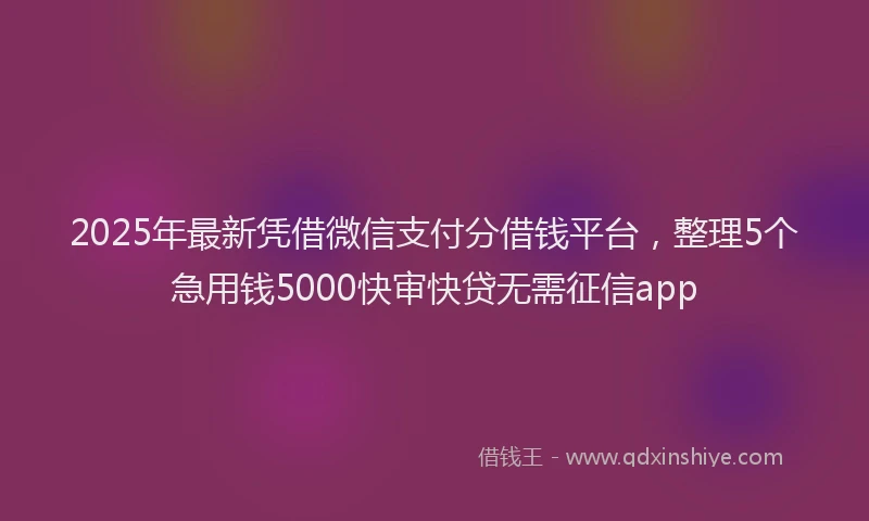 2025年最新凭借微信支付分借钱平台，整理5个急用钱5000快审快贷无需征信app