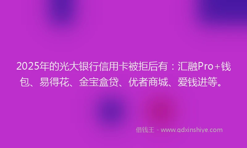 2025年的光大银行信用卡被拒后有：汇融Pro+钱包、易得花、金宝盒贷、优者商城、爱钱进等。