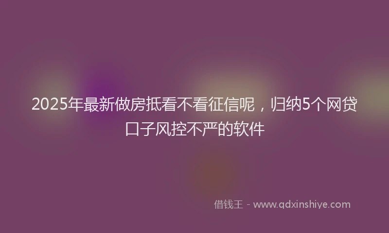 2025年最新做房抵看不看征信呢，归纳5个网贷口子风控不严的软件
