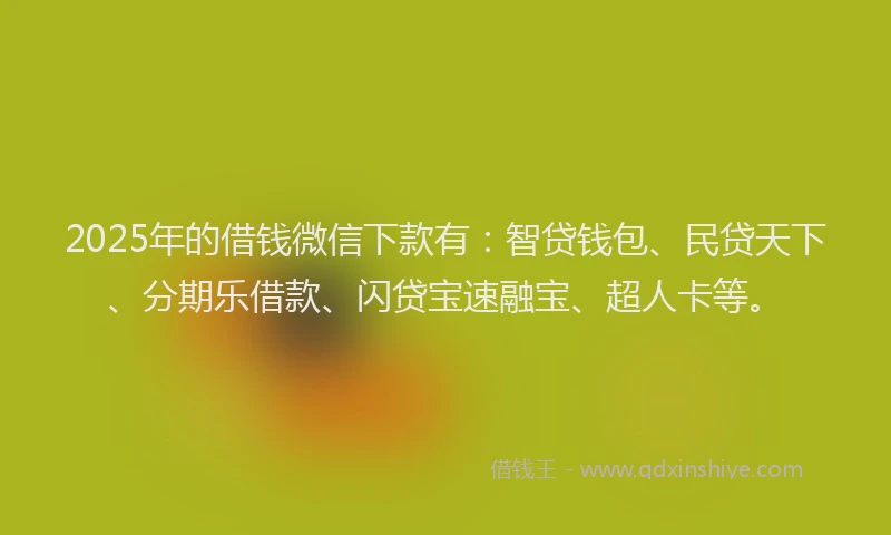 2025年的借钱微信下款有：智贷钱包、民贷天下、分期乐借款、闪贷宝速融宝、超人卡等。