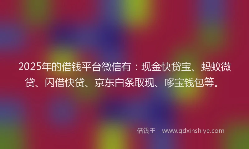 2025年的借钱平台微信有：现金快贷宝、蚂蚁微贷、闪借快贷、京东白条取现、哆宝钱包等。