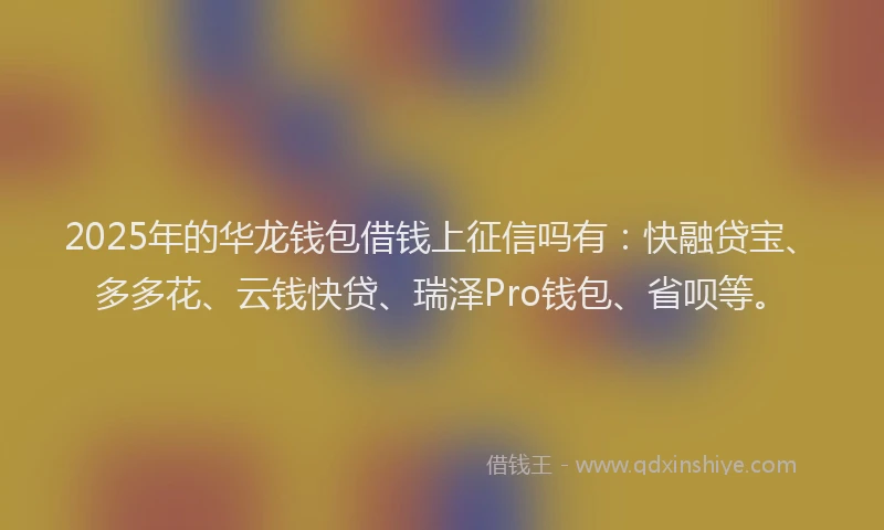 2025年的华龙钱包借钱上征信吗有：快融贷宝、多多花、云钱快贷、瑞泽Pro钱包、省呗等。