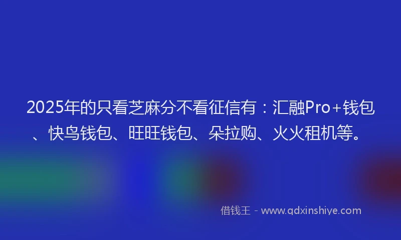 2025年的只看芝麻分不看征信有：汇融Pro+钱包、快鸟钱包、旺旺钱包、朵拉购、火火租机等。