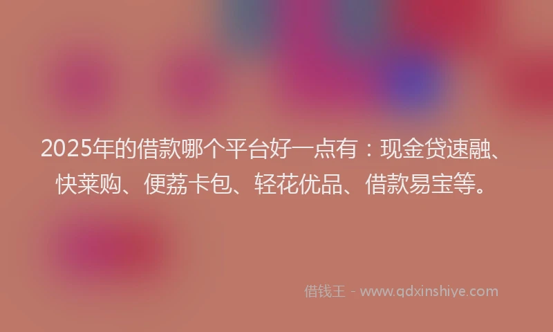 2025年的借款哪个平台好一点有：现金贷速融、快莱购、便荔卡包、轻花优品、借款易宝等。