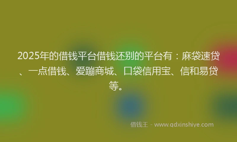 2025年的借钱平台借钱还别的平台有：麻袋速贷、一点借钱、爱蹦商城、口袋信用宝、信和易贷等。