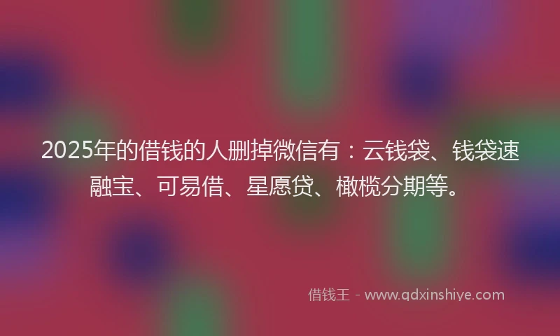 2025年的借钱的人删掉微信有：云钱袋、钱袋速融宝、可易借、星愿贷、橄榄分期等。