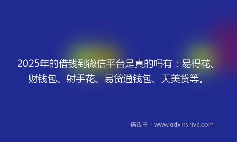 2025年的借钱到微信平台是真的吗有：易得花、财钱包、射手花、易贷通钱包、天美贷等。