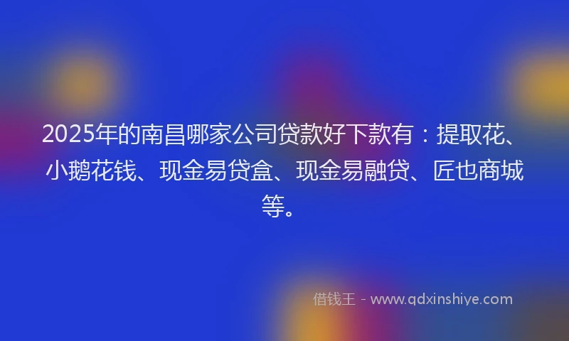 2025年的南昌哪家公司贷款好下款有：提取花、小鹅花钱、现金易贷盒、现金易融贷、匠也商城等。