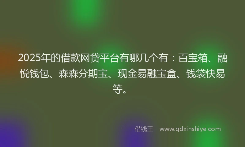 2025年的借款网贷平台有哪几个有：百宝箱、融悦钱包、森森分期宝、现金易融宝盒、钱袋快易等。