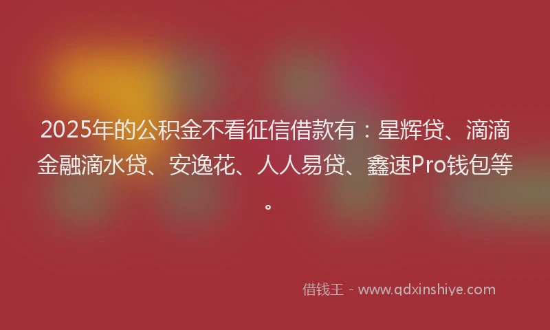 2025年的公积金不看征信借款有：星辉贷、滴滴金融滴水贷、安逸花、人人易贷、鑫速Pro钱包等。