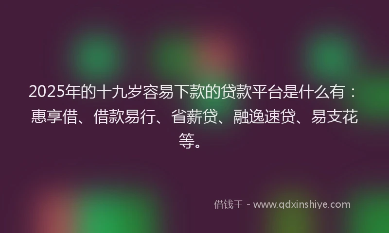 2025年的十九岁容易下款的贷款平台是什么有：惠享借、借款易行、省薪贷、融逸速贷、易支花等。
