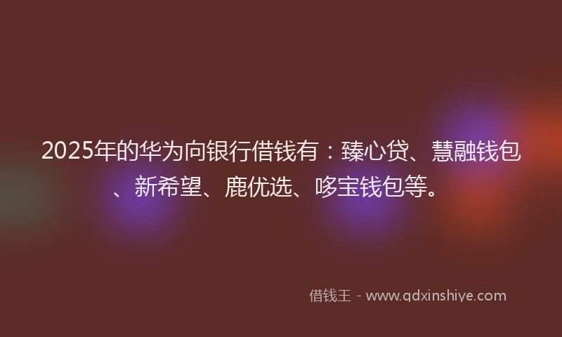 2025年的华为向银行借钱有：臻心贷、慧融钱包、新希望、鹿优选、哆宝钱包等。