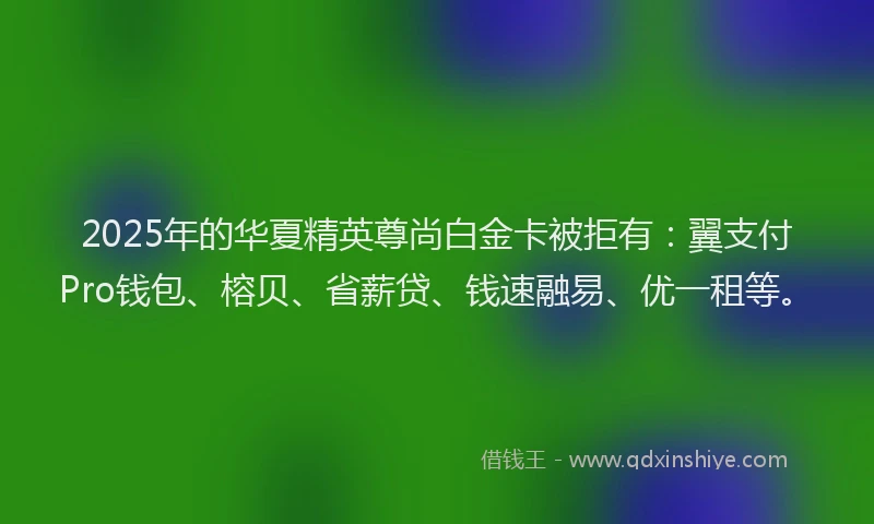 2025年的华夏精英尊尚白金卡被拒有：翼支付Pro钱包、榕贝、省薪贷、钱速融易、优一租等。
